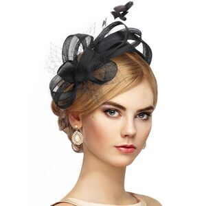 Black Feather Fascinator Headband - 2025 Derby Victoria Church Hats 1920s 8292